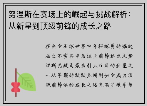 努涅斯在赛场上的崛起与挑战解析：从新星到顶级前锋的成长之路
